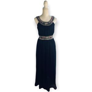 ASOS BEADED SLEEVELESS BLACK EVENING PARTY GOWN SEQUINS BEDAZZLED COLLAR US SZ 6